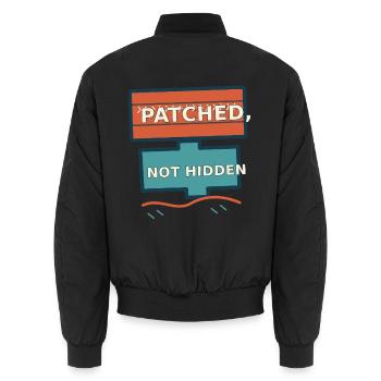 Sichtbare Reparatur — Gepatcht, nicht versteckt - Unisex Bomberjacke - Schwarz - Hinten - AI Model Male 185 light (185cm)