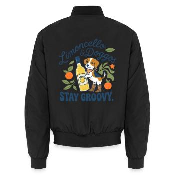 Lustiger Limoncello Stay Groovy Hund - Unisex Bomberjacke - Schwarz - Hinten - AI Model Male 185 light (185cm)