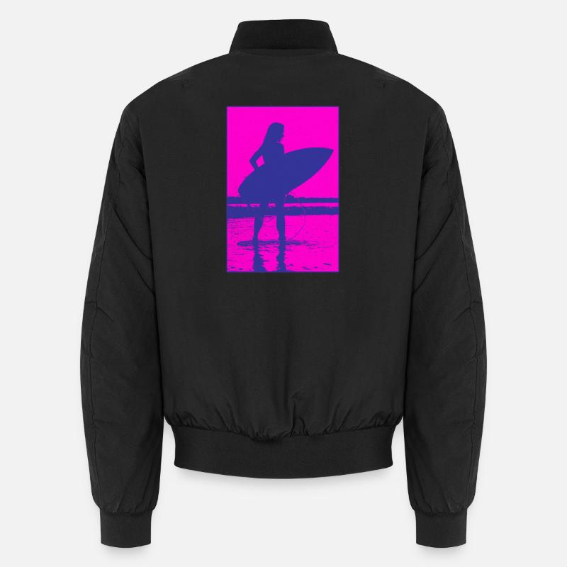 Neon Silhouette Surfer Beach Unisex Bomber Jacket