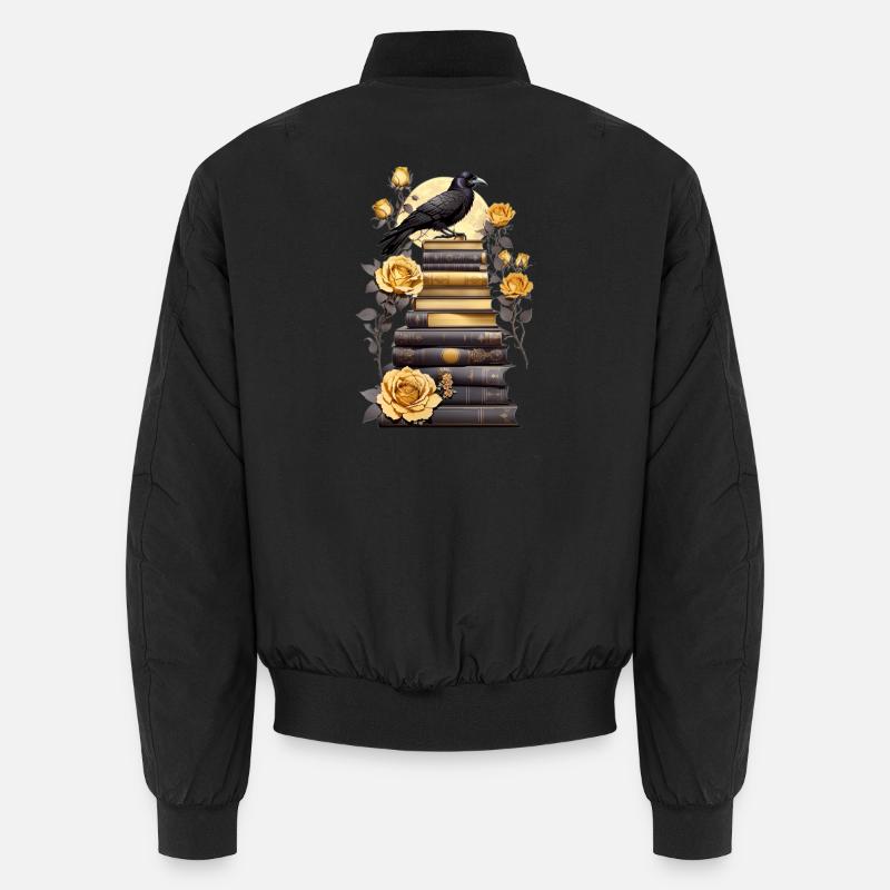 Bücherstapel mit Rabe - Unisex Bomberjacke - Schwarz