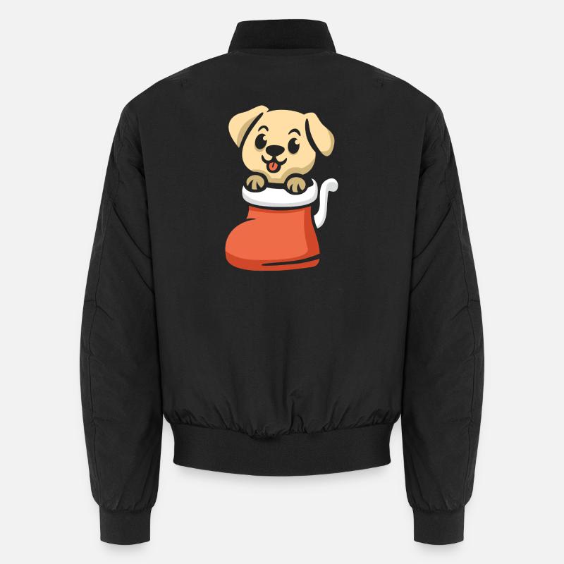 Cute Christmas puppy in boot - Unisex Bomber Jacket - black