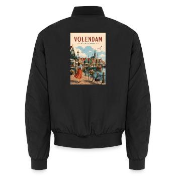 Erleben Sie das Küstendorf Volendam, Niederlande - Unisex Bomberjacke - Schwarz - Hinten - AI Model Male 185 light (185cm)