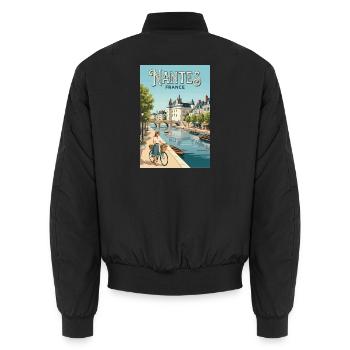 Entdecken Sie die elegante Stadt Nantes in Frankreich - Unisex Bomberjacke - Schwarz - Hinten - AI Model Male 185 light (185cm)