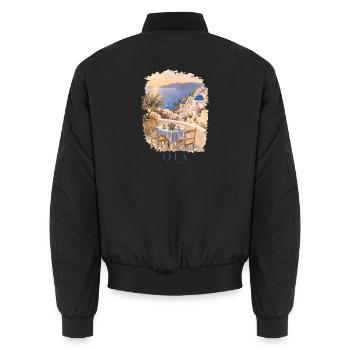 Oia Santorini Goldene Stunde Träume in Griechenland - Unisex Bomberjacke - Schwarz - Hinten - AI Model Male 185 light (185cm)