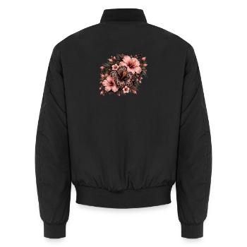 Leopard Hibiskus Fusion - Unisex Bomberjacke - Schwarz - Hinten - AI Model Male 185 light (185cm)