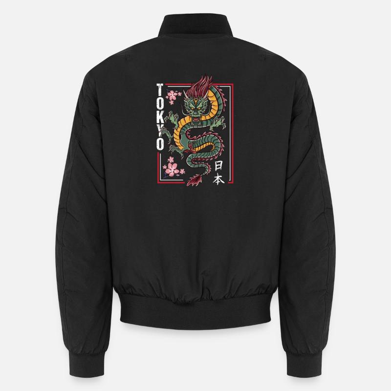 Japanischer Drache mit Kirschblüten - Unisex Bomberjacke - Schwarz