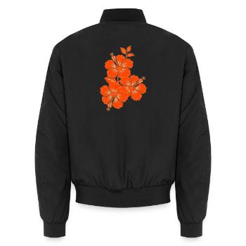 Orange Hibiscus Triple Flower Silhouette - Unisex Bomber Jacket - black - Back - AI Model Male 185 light (185cm)