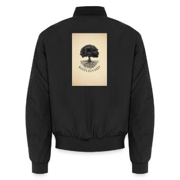 Roots Run Deep – Baum Poster Vintage - Unisex Bomberjacke - Schwarz - Hinten - AI Model Male 185 light (185cm)