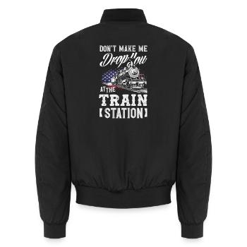 Lass Mich Dich Nicht Am Bahnhof Absetzen Lustig - Unisex Bomberjacke - Schwarz - Hinten - AI Model Male 185 light (185cm)