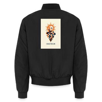 CHASE THE SUN – Retro Sonnen Poster - Unisex Bomberjacke - Schwarz - Hinten - AI Model Male 185 light (185cm)