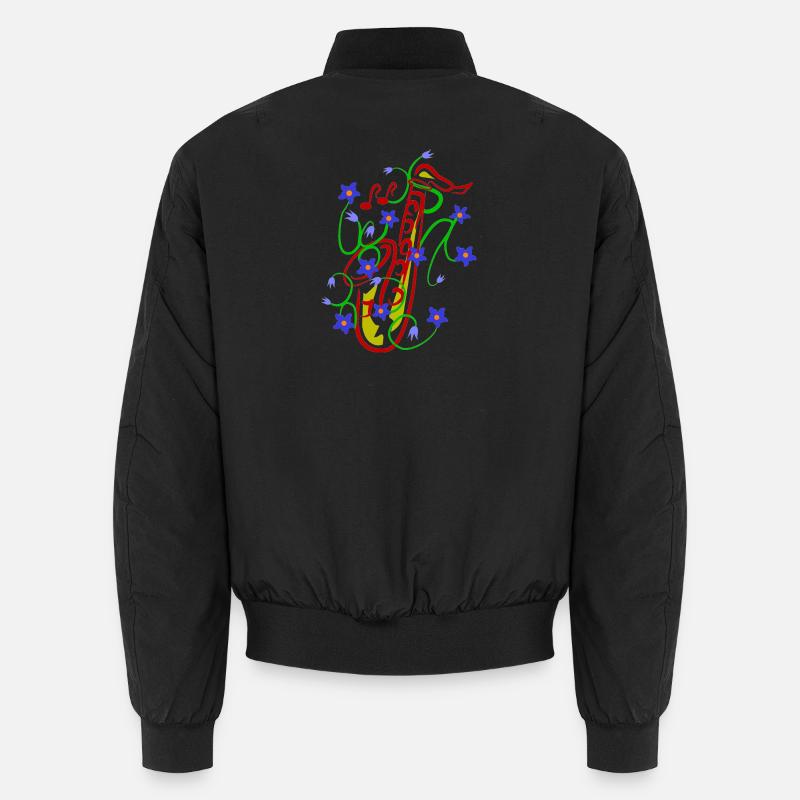Blumenmuster mit verspieltem Saxophon design Unisex Bomberjacke