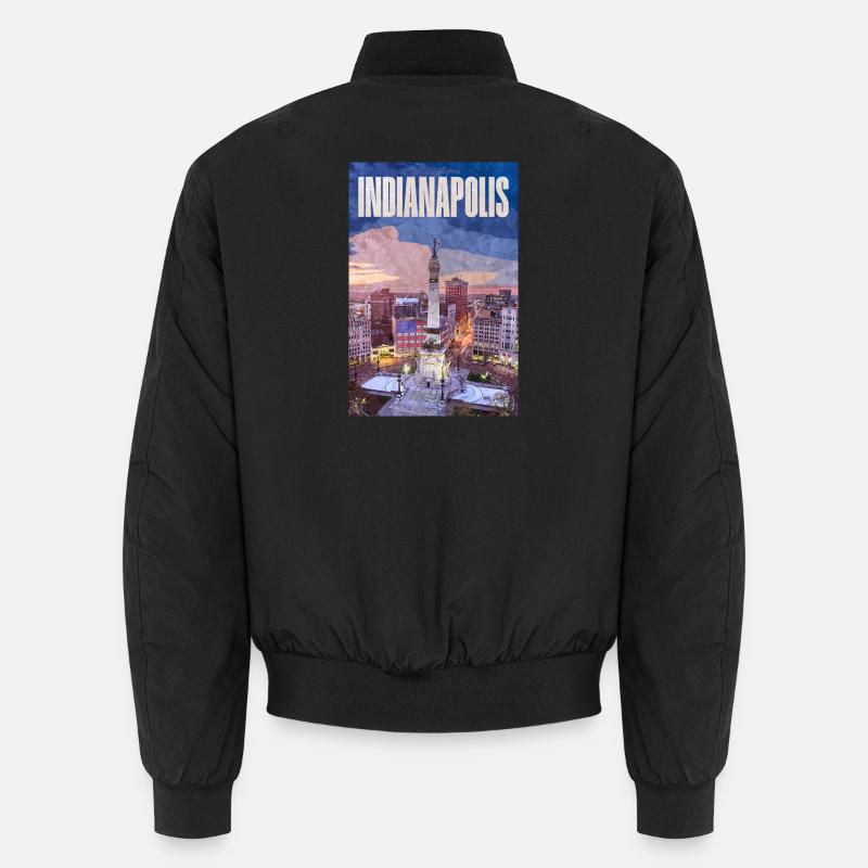 Indianapolis skyline at Monument Circle - Unisex Bomber Jacket - black
