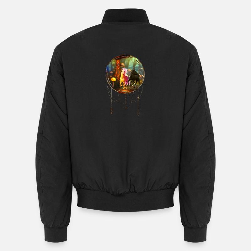 Wunderbare Einhörner in einem Pilzwald Unisex Bomberjacke