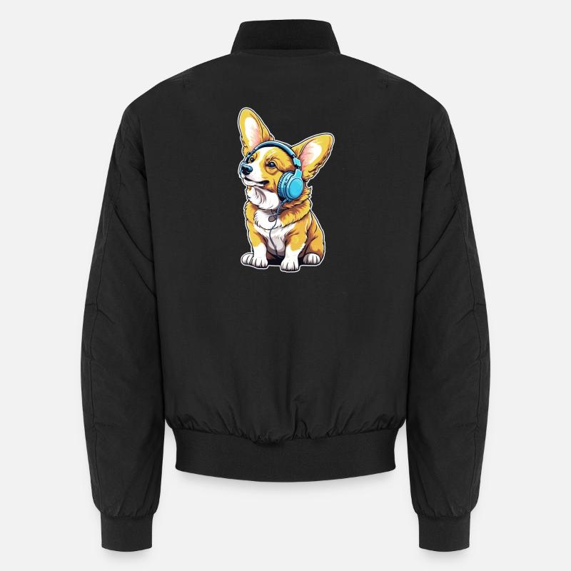 Corgi with headphones Unisex Bomber Jacket