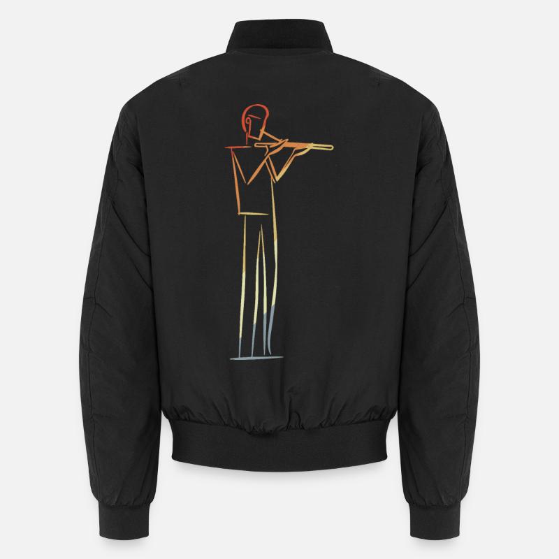 Flute Player Drawing Retro - Unisex Bomber Jacket - black