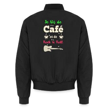 Coffee & Rock 'n' Roll - Unisex Bomber Jacket - black - Back - AI Model Male 185 light (185cm)