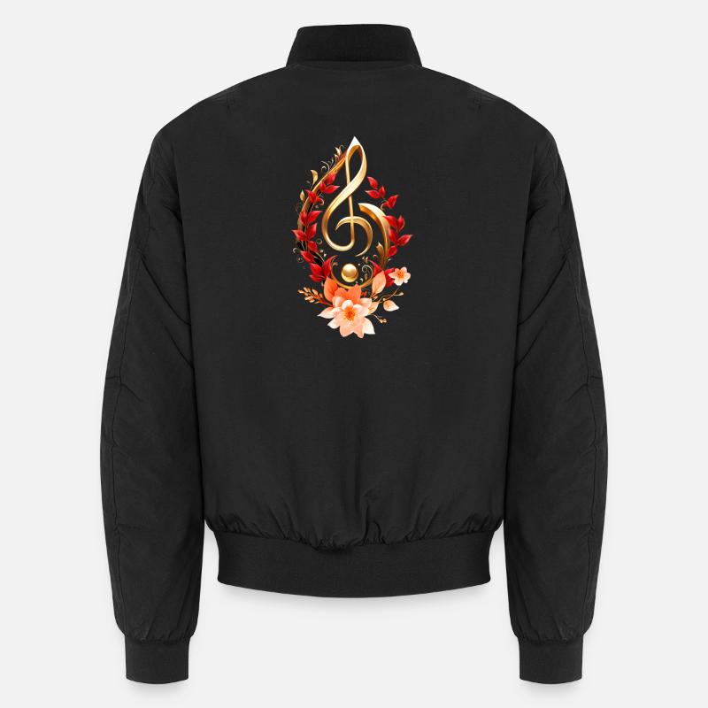 Clé de sol dorée avec des feuilles rouges. Bomber unisexe
