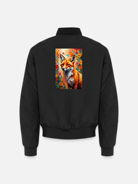 Fox flowers abstract fox lover gift - Unisex Bomber Jacket - black