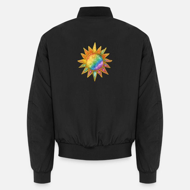Regenbogen Sunburst Kosmische Anstecknadel - Unisex Bomberjacke - Schwarz