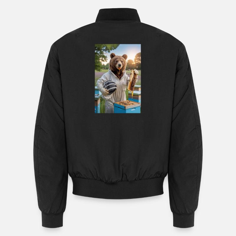 Humanoid Beekeeper Bear with Honeycomb and Bees Unisex Bomber Jacket