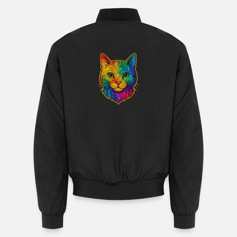 Regenbogen Katzenkopf Glitzer - Unisex Bomberjacke - Schwarz