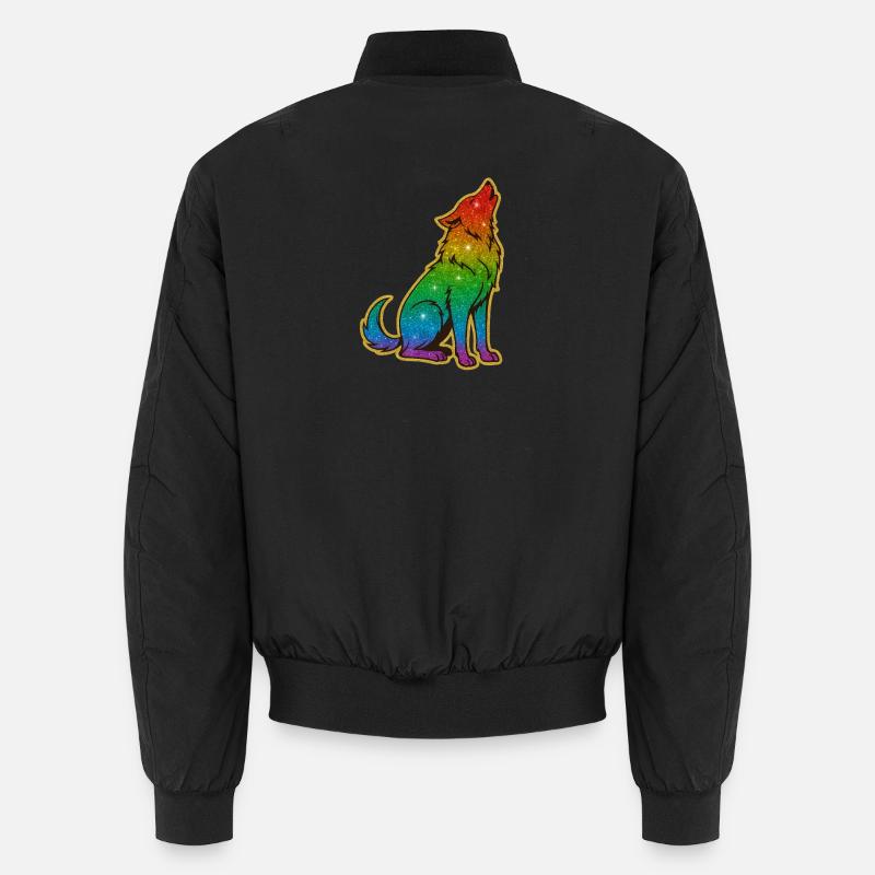 Howling Rainbow Wolf Glitter Silhouette Unisex Bomber Jacket