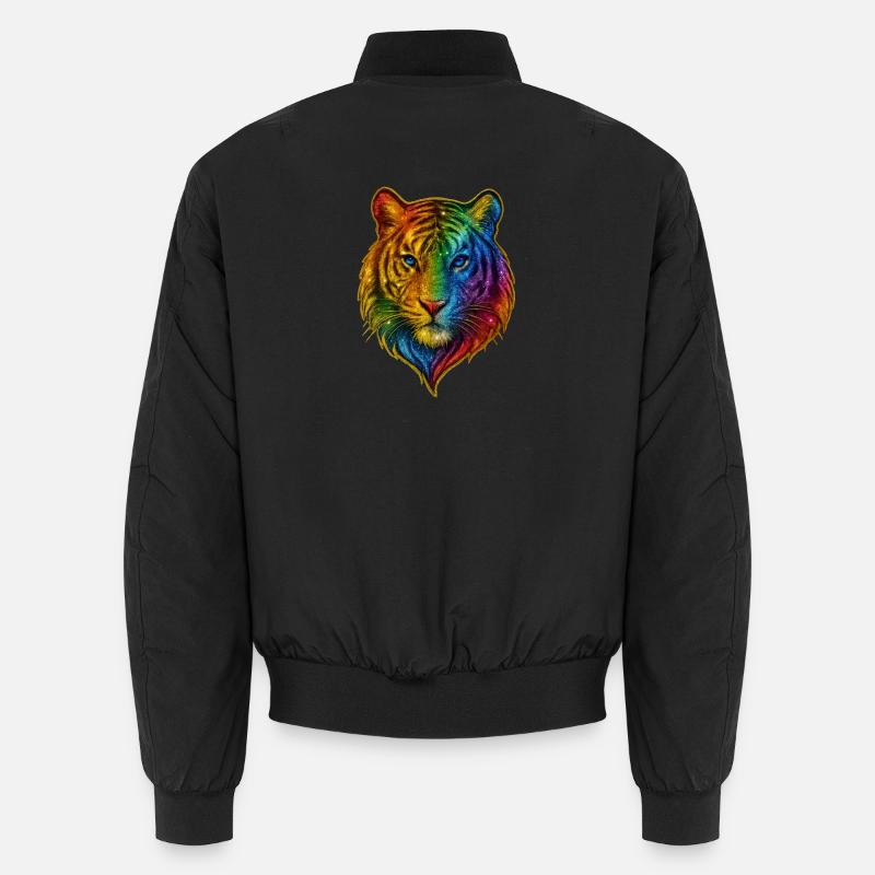 Regenbogen Tiger Kopf - Unisex Bomberjacke - Schwarz