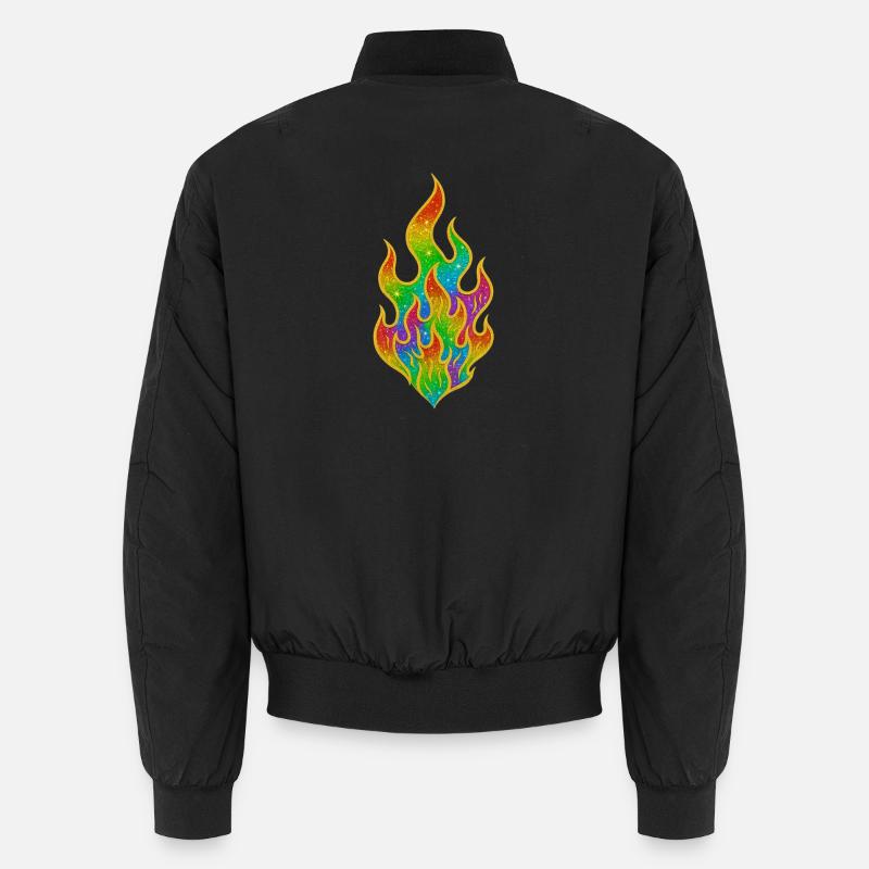 Regenbogenfeuer Glitzerflamme - Unisex Bomberjacke - Schwarz