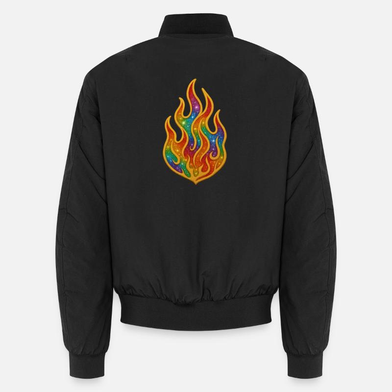 Rainbow Fire Patch - Unisex Bomber Jacket - black