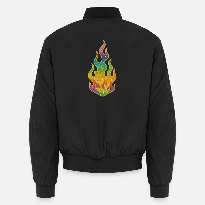 Rainbow Flames Glitter - Unisex Bomber Jacket - black