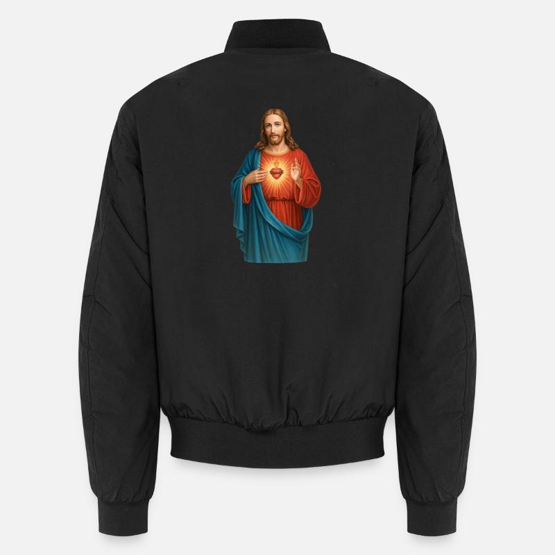 Sacred Heart Light Rays Illustration - Unisex Bomber Jacket - black
