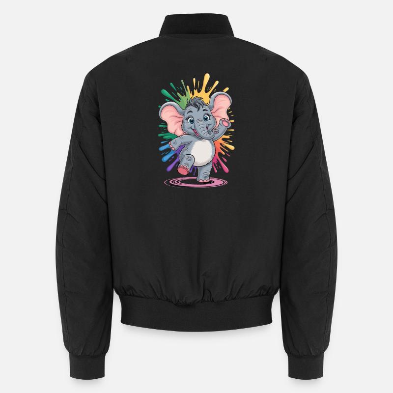 Cute dancing baby elephant with rainbow - Unisex Bomber Jacket - black