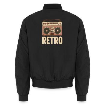 Illustration rétro de boombox - Radio vintage - années 80 - Bomber unisexe - noir - Dos - AI Model Male 185 light (185cm)