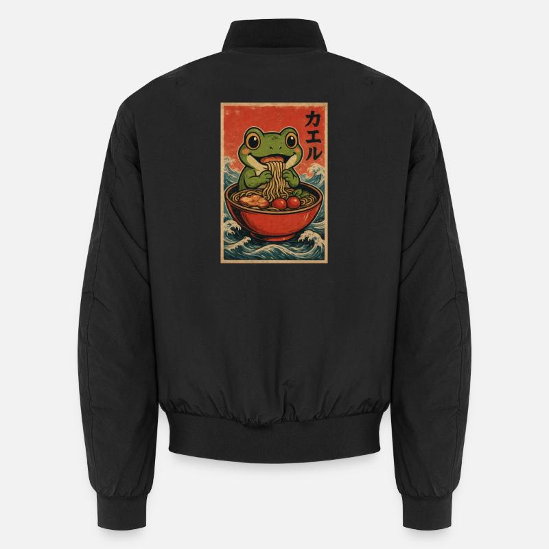 Frog Ramen Retro Poster - Unisex Bomber Jacket - black