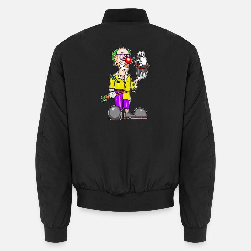 Clown & Rabbit – Funny Magic Cartoon - Unisex Bomber Jacket - black