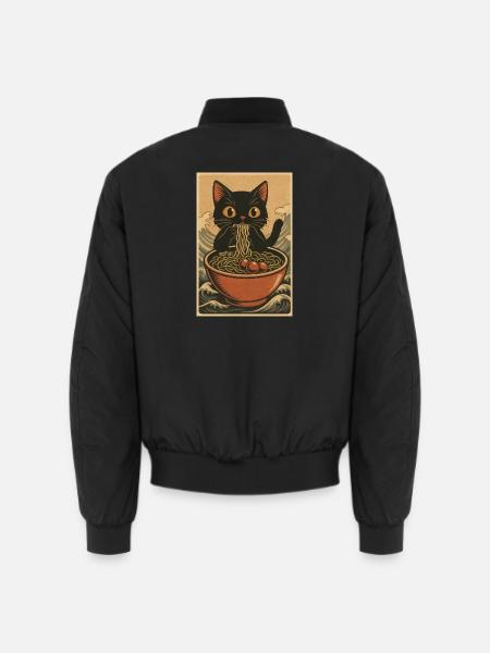 Katzennudelschüssel in den Wellen des Meeres, Katzen - Unisex Bomberjacke - Schwarz