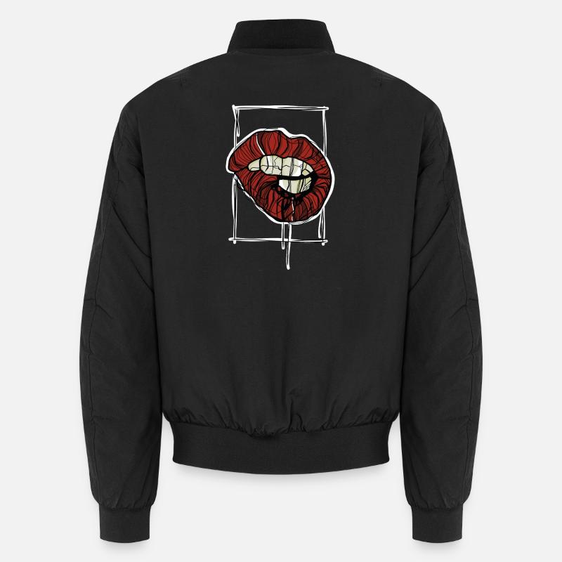 Red Lips Graphic Graphic Sketch - Unisex Bomber Jacket - black