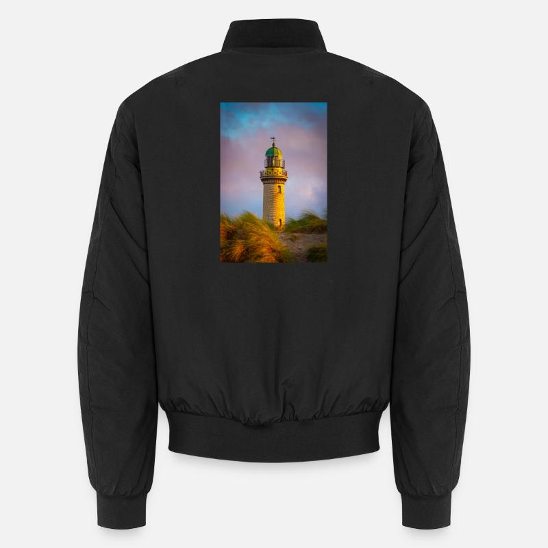 Phare de Warnemünde au coucher du soleil Bomber unisexe