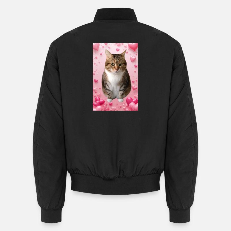 Missty Cat with Hearts - Unisex Bomber Jacket - black
