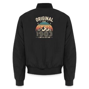 Mai 1983 – Legende der Gipfel und Berge - Unisex Bomberjacke - Schwarz - Hinten - AI Model Male 185 light (185cm)