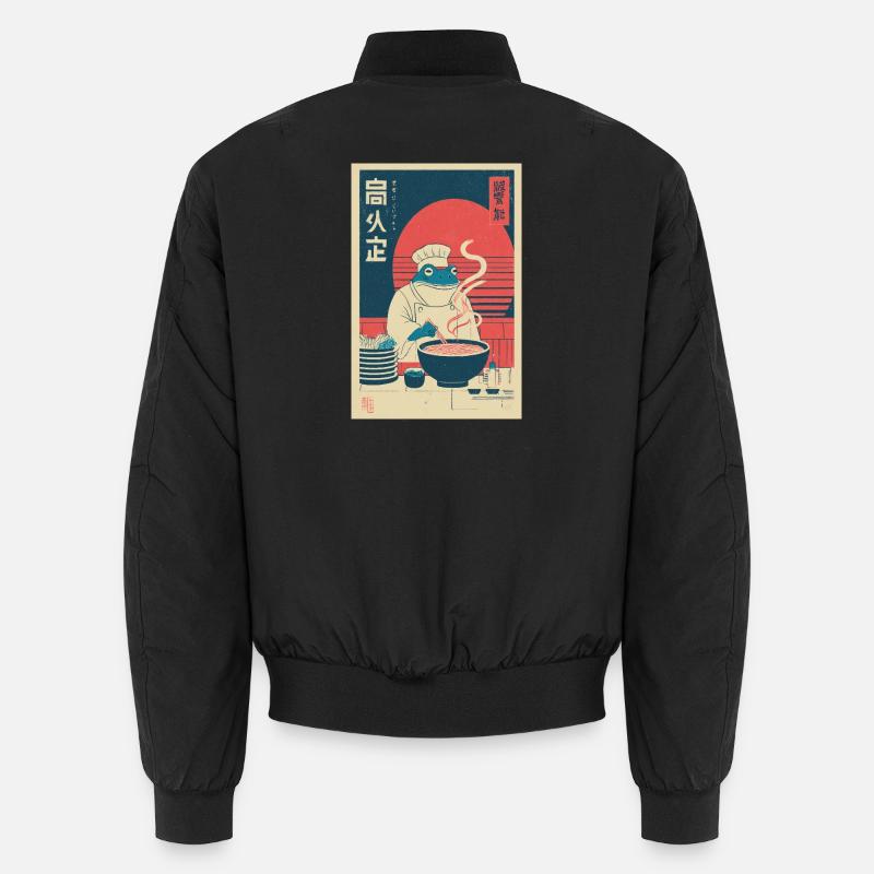 Frog Chef Ramen Retro Poster - Unisex Bomber Jacket - black