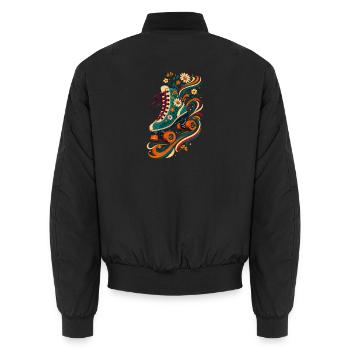 Flower Roller Skate Art - Unisex Bomber Jacket - black - Back - AI Model Male 185 light (185cm)