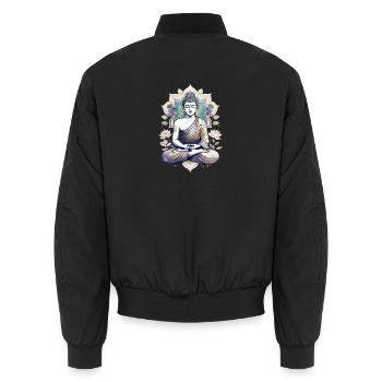 Meditating Buddha Lotus Mandala - Unisex Bomber Jacket - black - Back - AI Model Male 185 light (185cm)