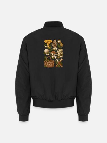 Pilze im Wald – botanische Illustration - Unisex Bomberjacke - Schwarz