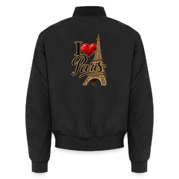 Goldenes Paris und Eiffelturmherz - Unisex Bomberjacke - Schwarz - Hinten - AI Model Male 185 light (185cm)