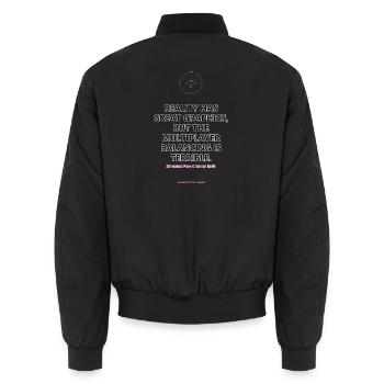Great Graphics, Bad Balancing · helle Kleidung - Unisex Bomberjacke - Schwarz - Hinten - AI Model Male 185 light (185cm)