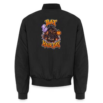 Fledermaushaartag, lustige Halloween-Fledermaus, schlechter Haartag - Unisex Bomberjacke - Schwarz - Hinten - AI Model Male 185 light (185cm)