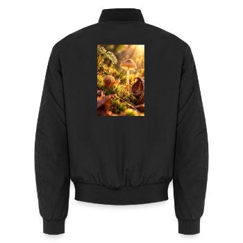 Goldener Tau: Pilzschnecken-Glow - Unisex Bomberjacke - Schwarz - Hinten - AI Model Male 185 light (185cm)