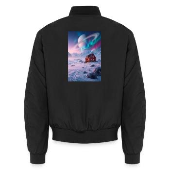 Aurora-Hütte unter dem Ringplaneten - Unisex Bomberjacke - Schwarz - Hinten - AI Model Male 185 light (185cm)