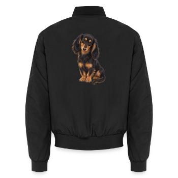 Schwarz-beigefarbener Dackel - Unisex Bomberjacke - Schwarz - Hinten - AI Model Male 185 light (185cm)